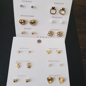 Twelve Pairs Of Goldtone Fashion Earrings. Brand New On Card.